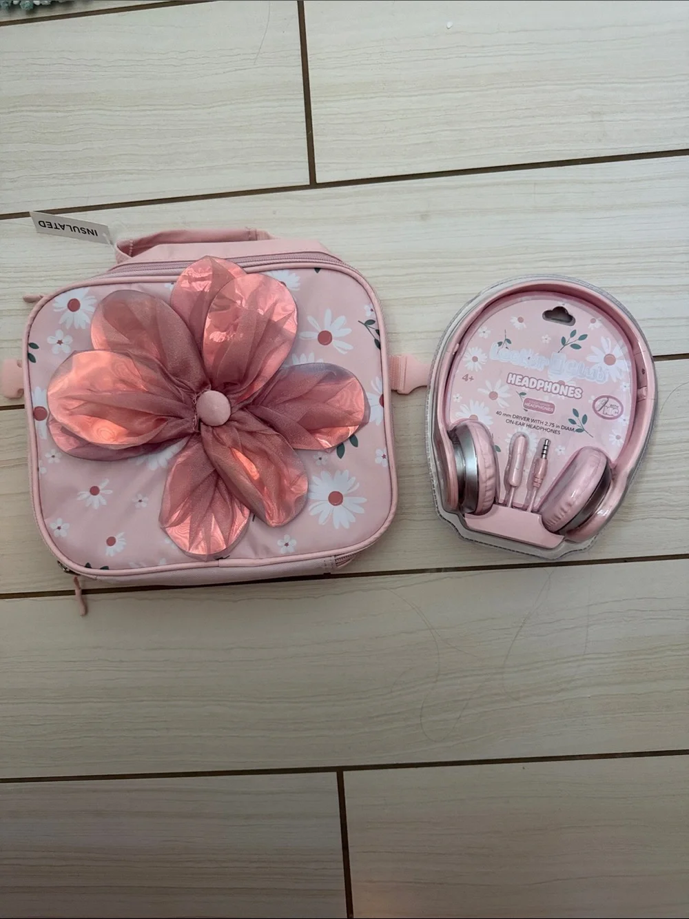 Target Pink Floral Lunch Bag with Metallic Flower and Pink Headphones